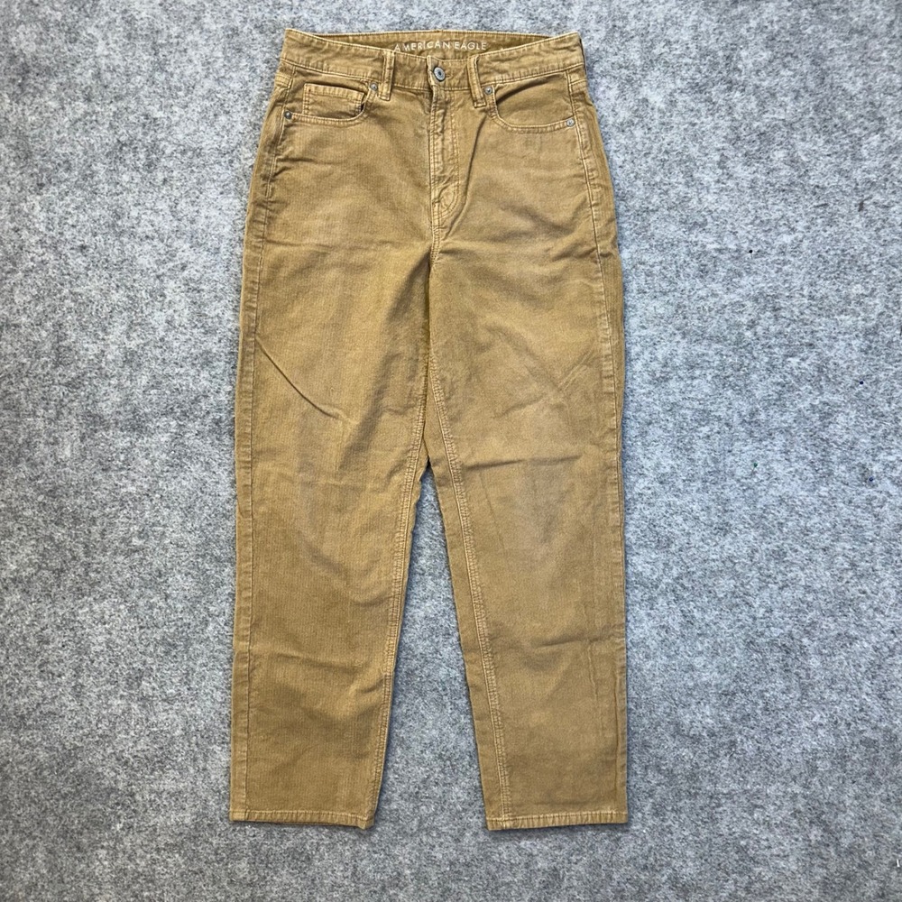 American Eagle Corduroy‎ Pants Women 8 Tan Straight High Rise Stretch